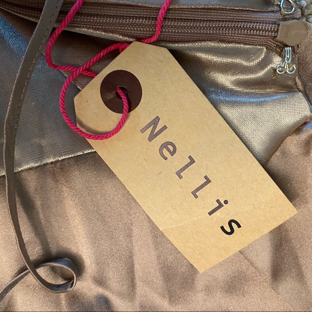 NELLIS, L, gold satin draped neck & back, criss cross strap dress, new w/ tags!! - Picture 5 of 8